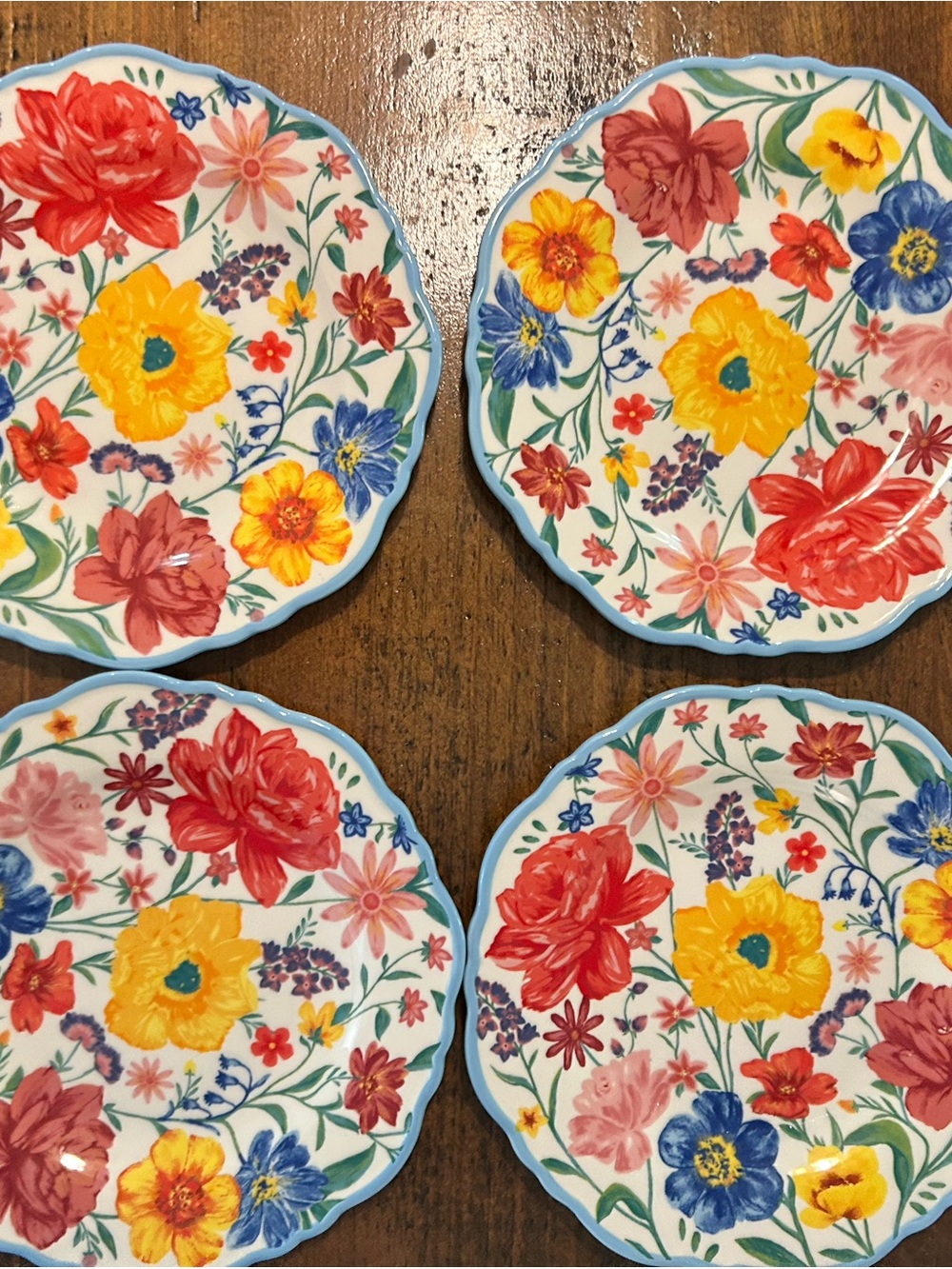 Pioneer Woman Brilliant Blooms Salad Plates Set Of 4 Flowers Spring Summer 8.5”